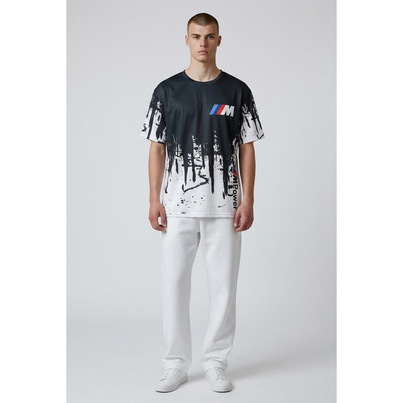 BMW M Power Performance T-Shirt Black White Paint Drip Graphic Racing XL